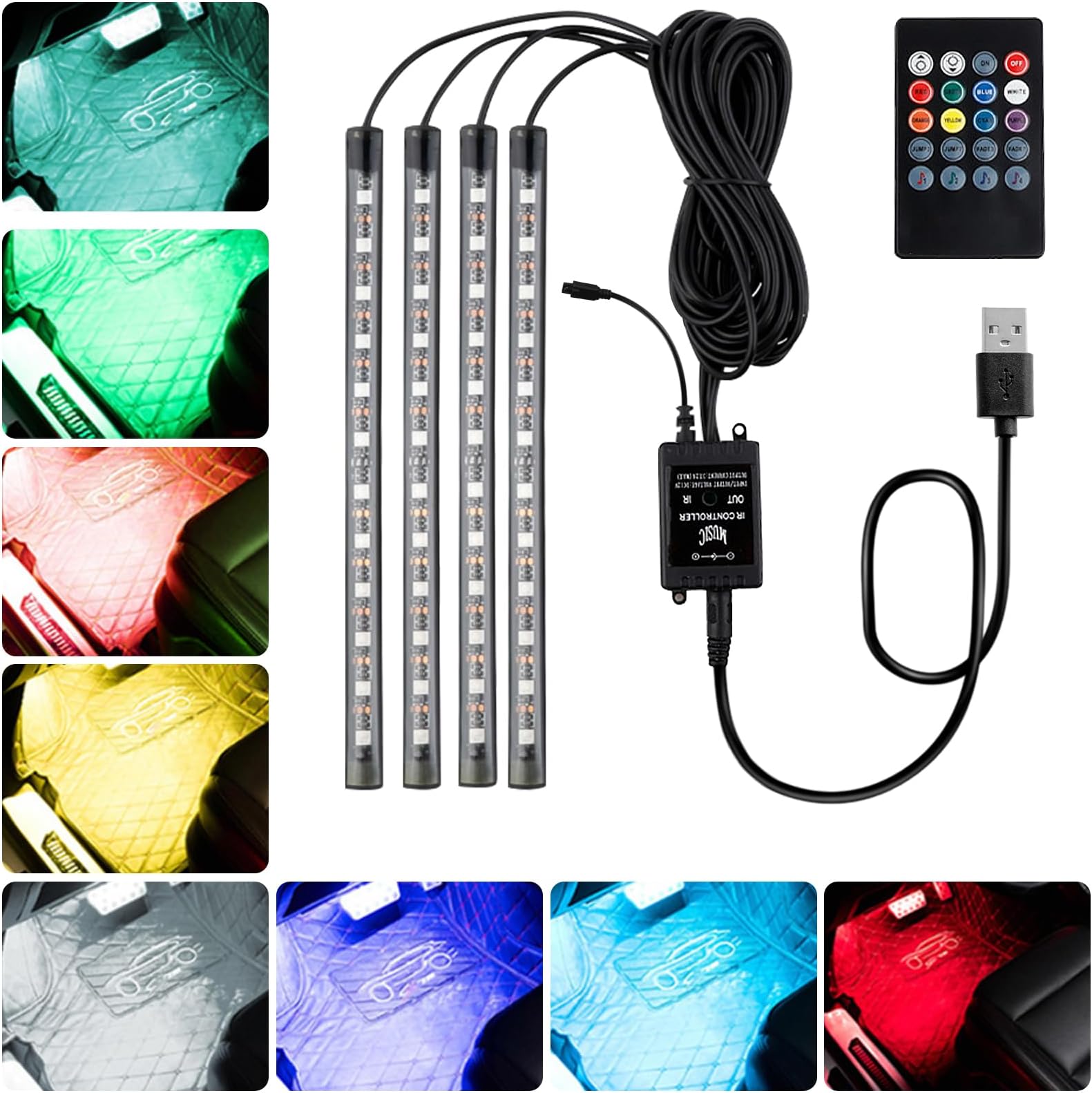 pezzi luci LED per auto interne, 7 colori luci LED per auto interne con