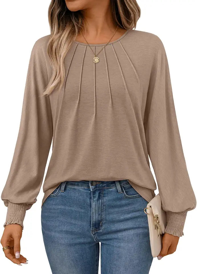 AUTOMET Womens Fall Fashion Long Sleeve Shirts Dressy Casual Pleated Basic Trendy Tops Winter Clothes 2025 OEKO-TEX STANDARD 100