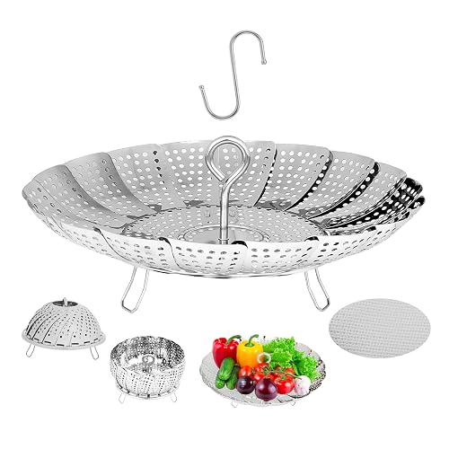 6-10.3' Expandable Steamer Basket for Cooking - 3rd Gen Stainless Steel Folding Steamer (Fits All 6'+ Pots), Fish Vegeta