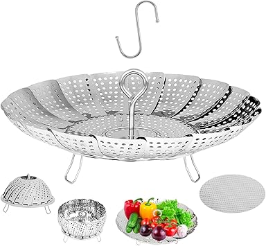 6-10.3" Expandable Steamer Basket for Cooking - 3rd Gen Stainless Steel Folding Steamer Fits All 6"+ Pots, Fish Vegetables Pasta Eggs
