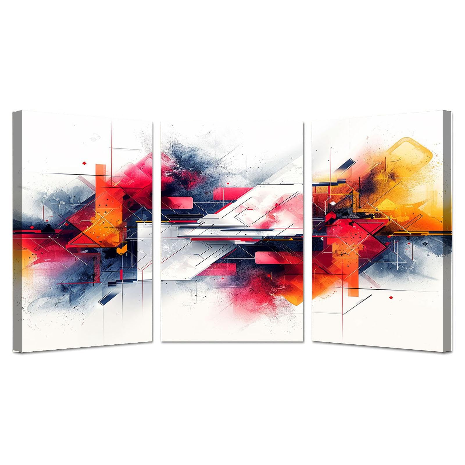 AMXBZC 3 piece set Abstract Masculine Wall Art, Irregular Geometric Lines Large Prints Abstract Picture Poster for Living Room Bedroom Bathroom Wall Decor - 50x70cmx3 Framed