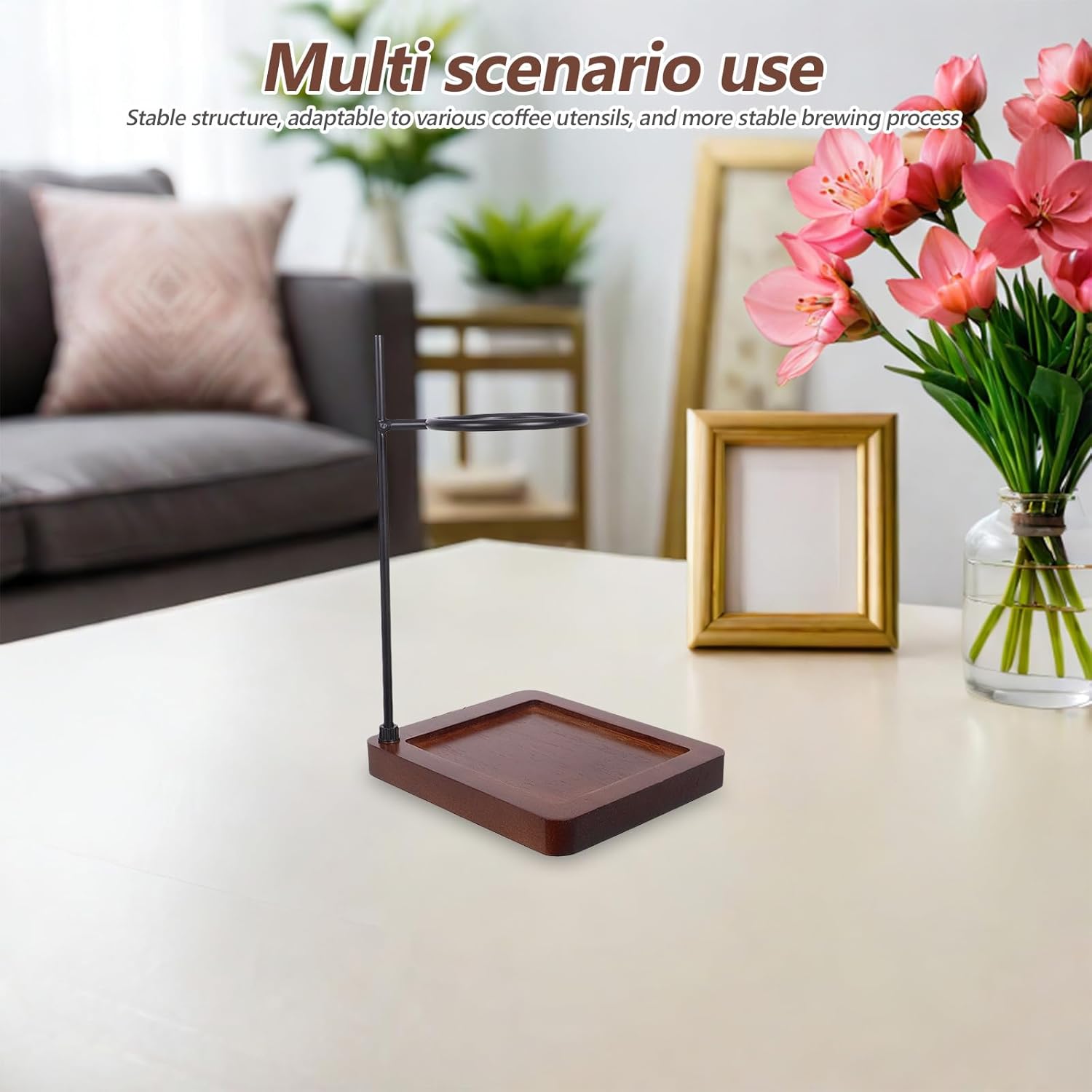 Alipis Coffee Drip Station: Hand-Brewed Pour Dripper Stand: Stainless Steel Paper Filter Holder With Wooden Base For Home Cafe Tea Shop 7.3cm Aperture