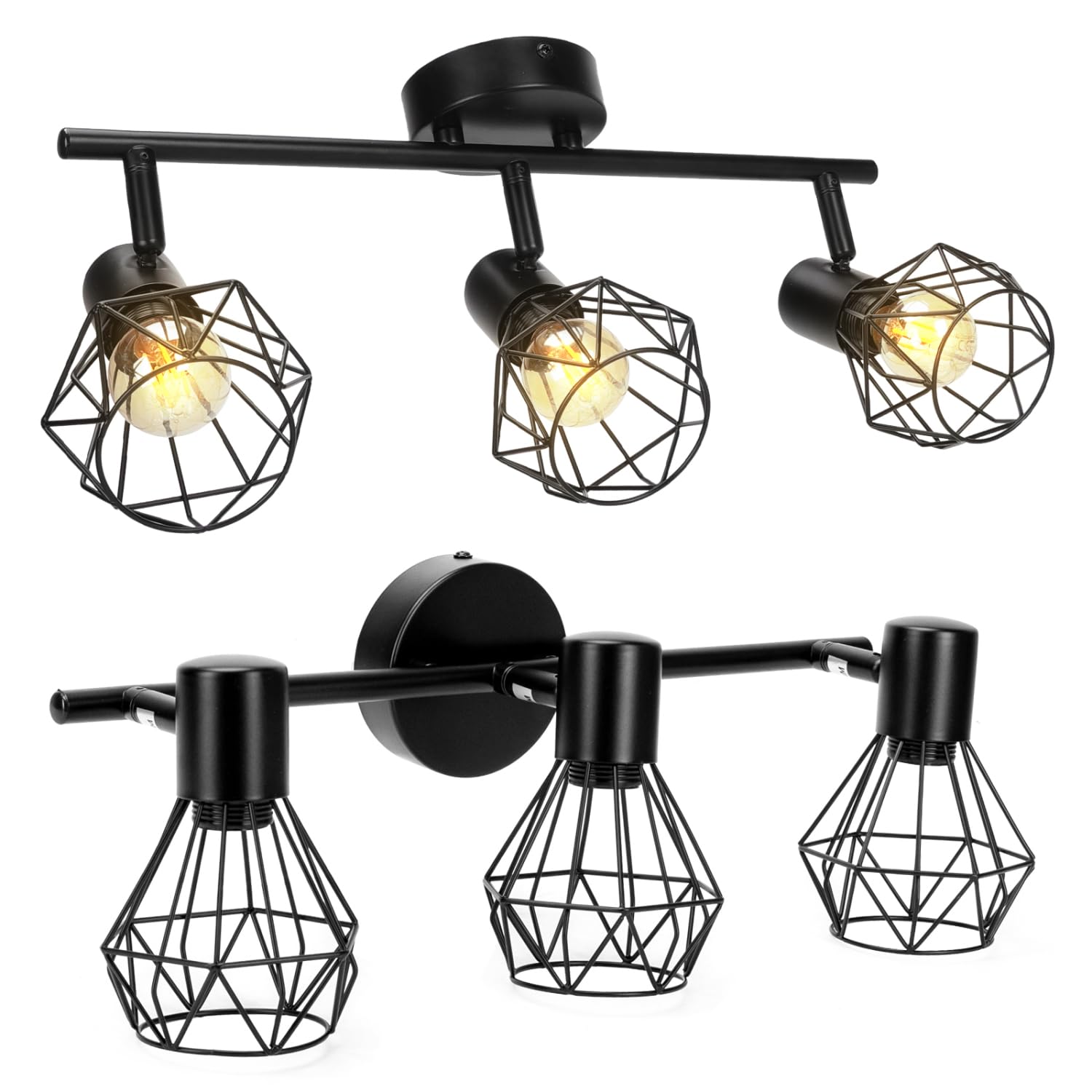 Aigostar LED Deckenstrahler Schwenkbar, Deckenleuchte E14 3 Flammig Schwarz, Spotleuchte Wand, Deckenlampe Spots Led, Wandstrahler für Küche, Wohnzimmer, Schlafzimmer, Ohne Leuchtmittel, 2 Stück