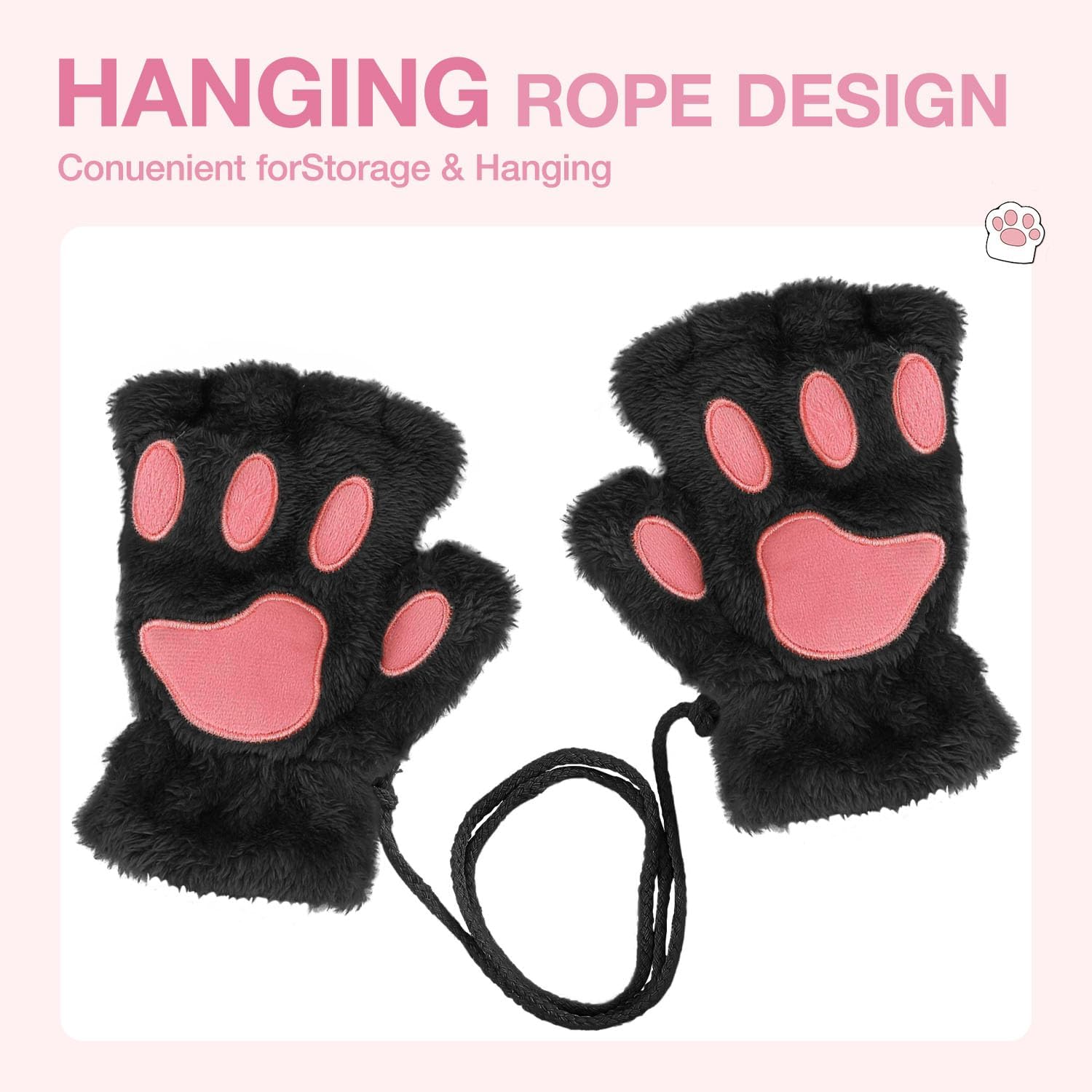 Cat Paw Gloves for Cosplay Party Halloween Costume Accessories, Winter Fingerless Warm Gloves for Women Girls image 4