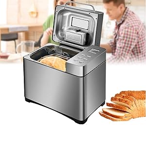 Panificadora 500-1000 g, 19 programas, dispensador de frutos secos, acero inoxidable, máquina programable