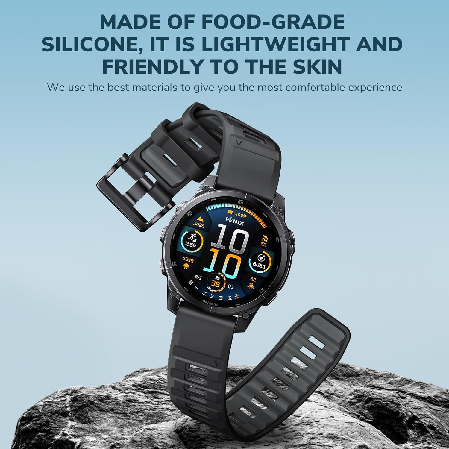 NotoCity Sport Band Compatible with Fenix 6 Band,22mm Quickfit Silicone Watch Band for Fenix 7/Fenix 5/Fenix 6 Pro/Fenix 7 Pro/Fenix 8 Fenix E 47mm/Fenix 5 Plus/Forerunner 945(Black/Dark gray) - Image 4