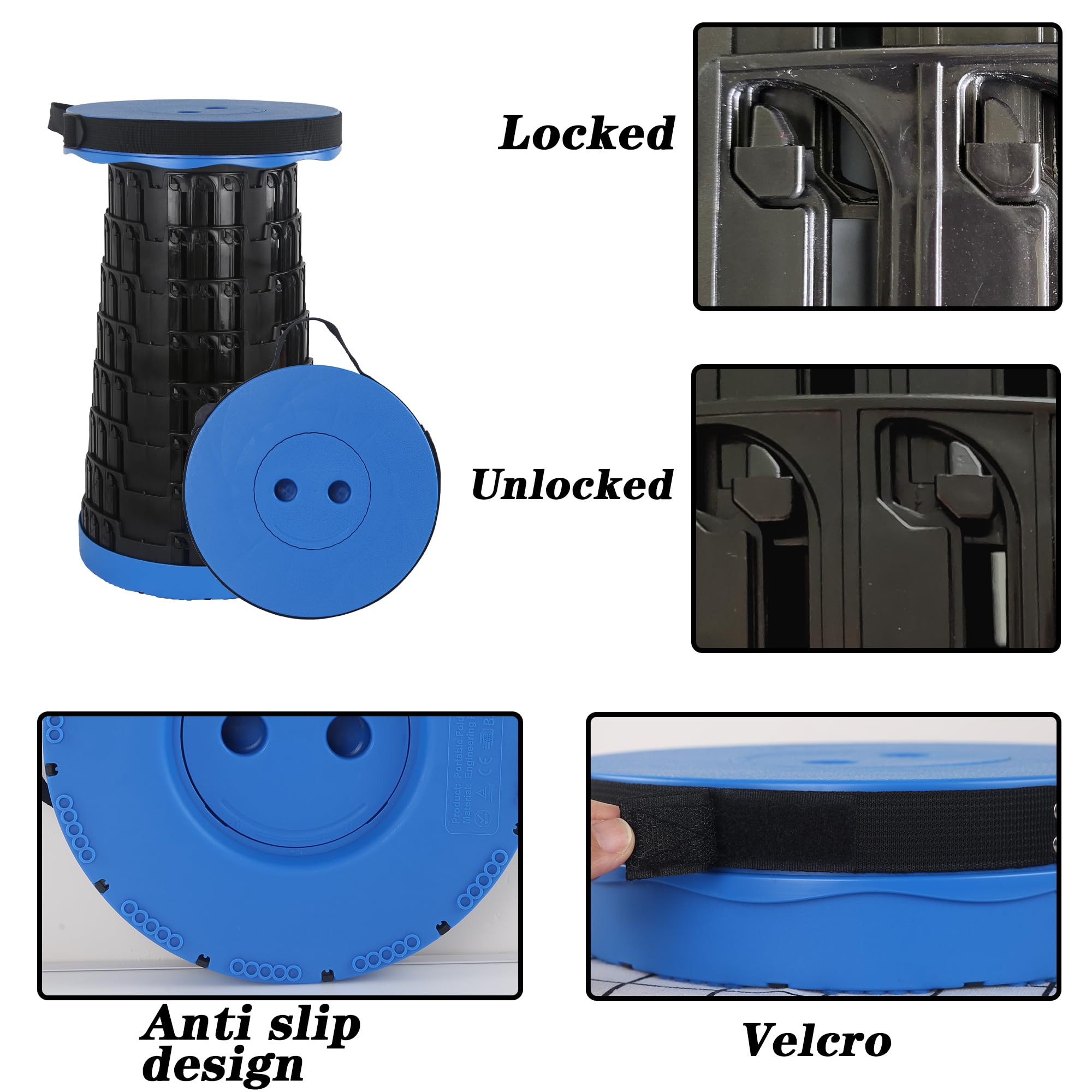 Klapphocker Faltbarer Hocker Tragkraft 215kg/470pound Teleskophocker 7 Einstellbare Höhen, Campinghocker Blau für Reisehocker Outdoor Garden Angeln BBQ Drinnen Küche Camping