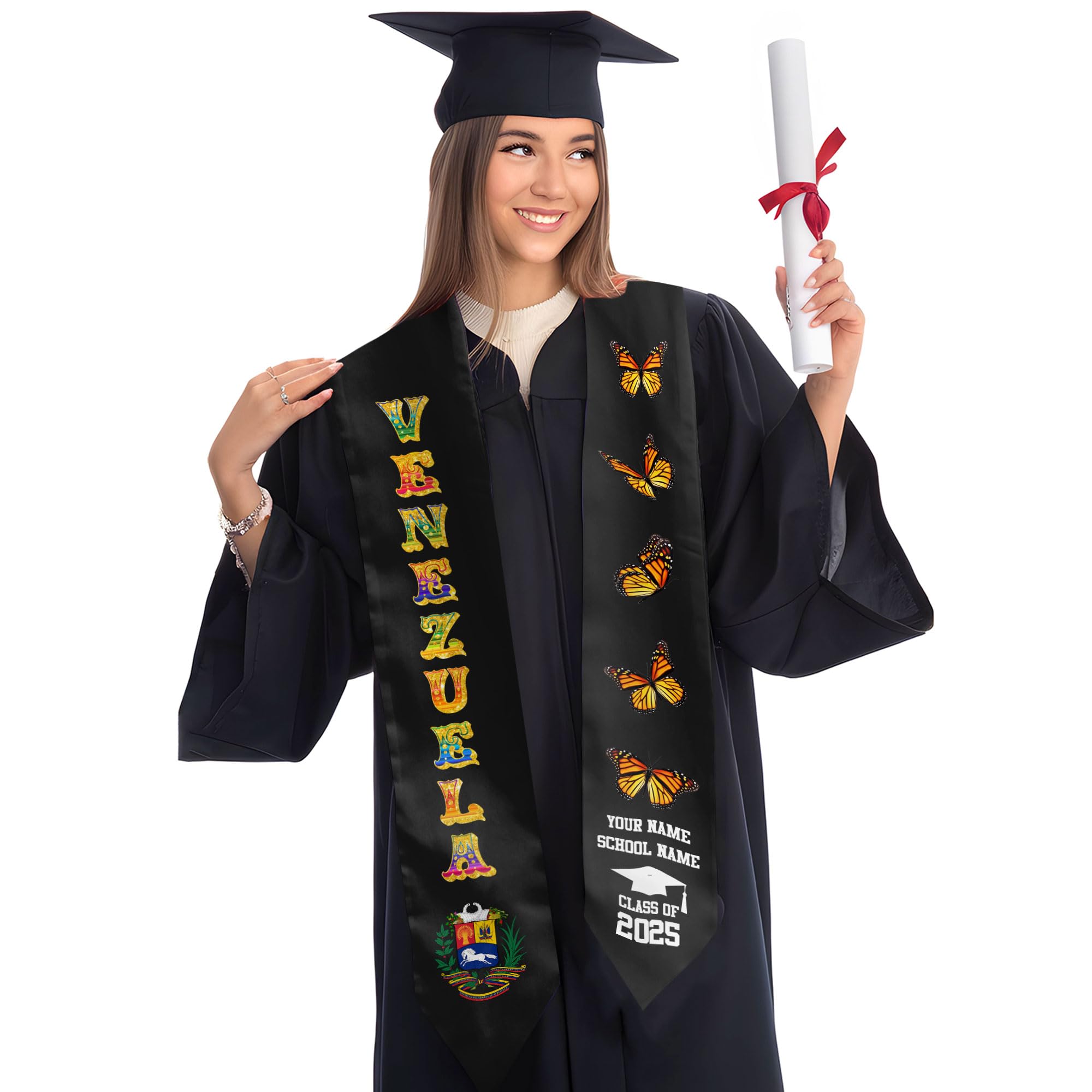 MonkeyVan Custom Venezuelan Flag Graduation Stole 2025 Venezuela Graduation Sash Venezuelan Flag Graduation Sash Class Of 2025 Vnzl 12