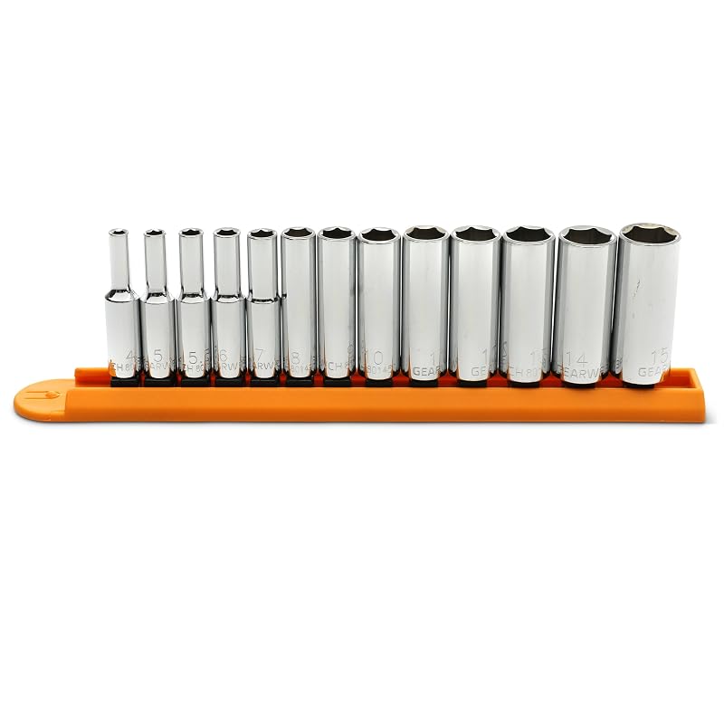 Conjunto de soquetes métricos profundos GEARWRENCH com encaixe de 6,35 mm e 6 pontos, 13 peças, modelo 80304