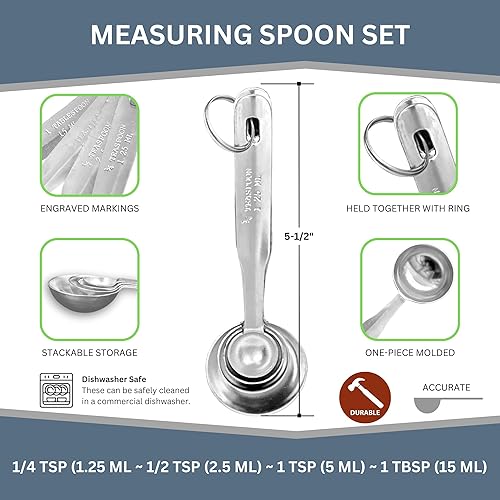 Miniatura 4 de Juego de tazas y cucharas medidoras de acero inoxidable, 8 piezas, tazas medidoras apilables y cucharas