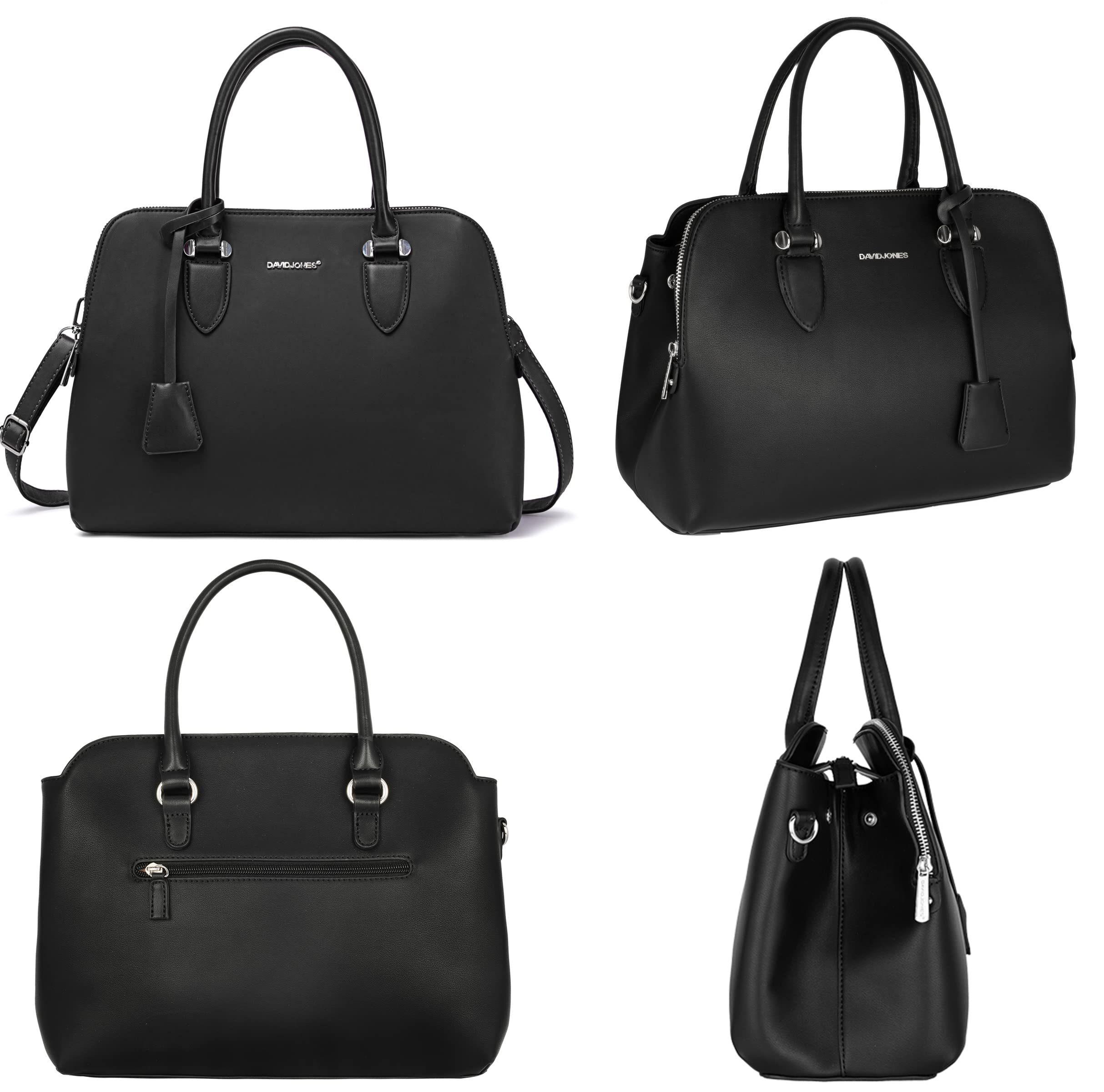 David Jones - Borsa a Mano Bugatti Elegante Donna - Tracolla Spalla PU Pelle Molte Tasche Scomparti - Tote Shopper Bag Borsetta Grande Lavoro Satchel Cartella Manico Superiore - Nero