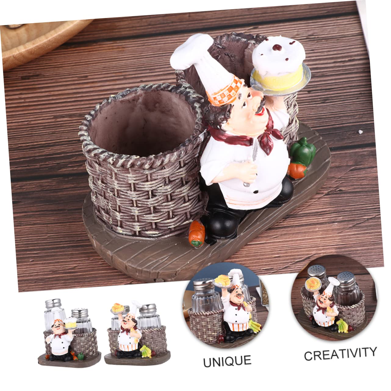 Alipis Resin Chef Ornament Salt Pepper Holder Kitchen Decorations Multi-functional Seasoning Shaker