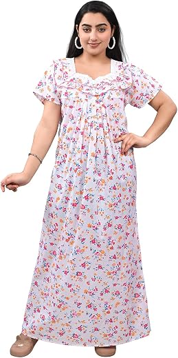 Kripto Katrox Cotton White Base Woman Nightwear and Nightgown