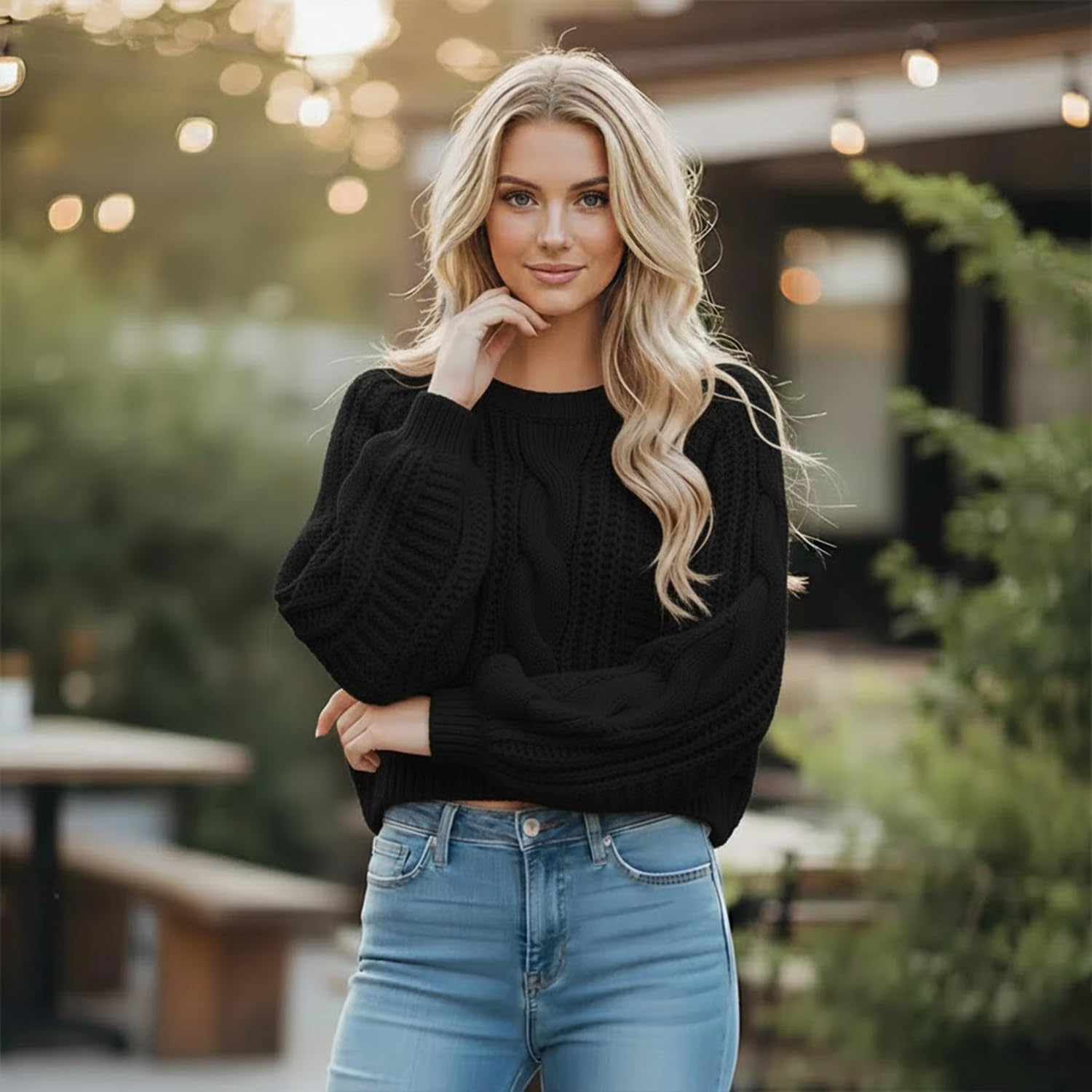 Women's Cropped Cable Knit Sweater, Soft and Warm Long Sleeve Pullover, Casual Knit Top for Fall Winter - Image 4