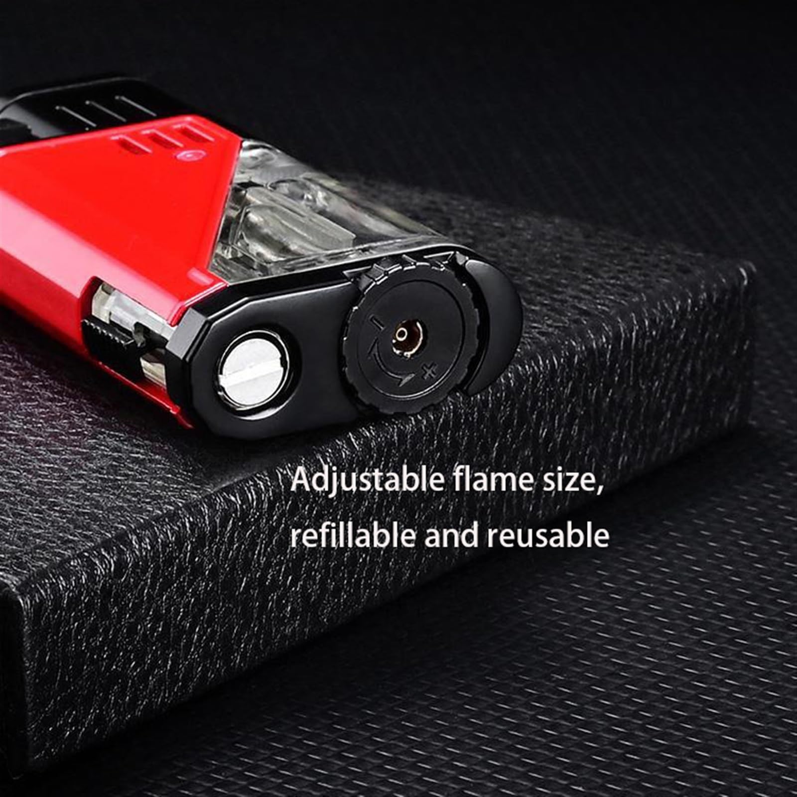 Encendedor de butano con llama de doble chorro, portátil, resistente al viento, recargable, con cámara de gas visible, llama ajustable para barbacoa, camping, uso al aire libre
