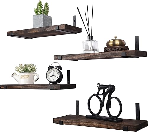 Miniatura 6 de Estantes flotantes de madera rústica para pared, estante de pared de madera para baño, cocina, dormitorio, sala de estar, juego de 4 unidades, color