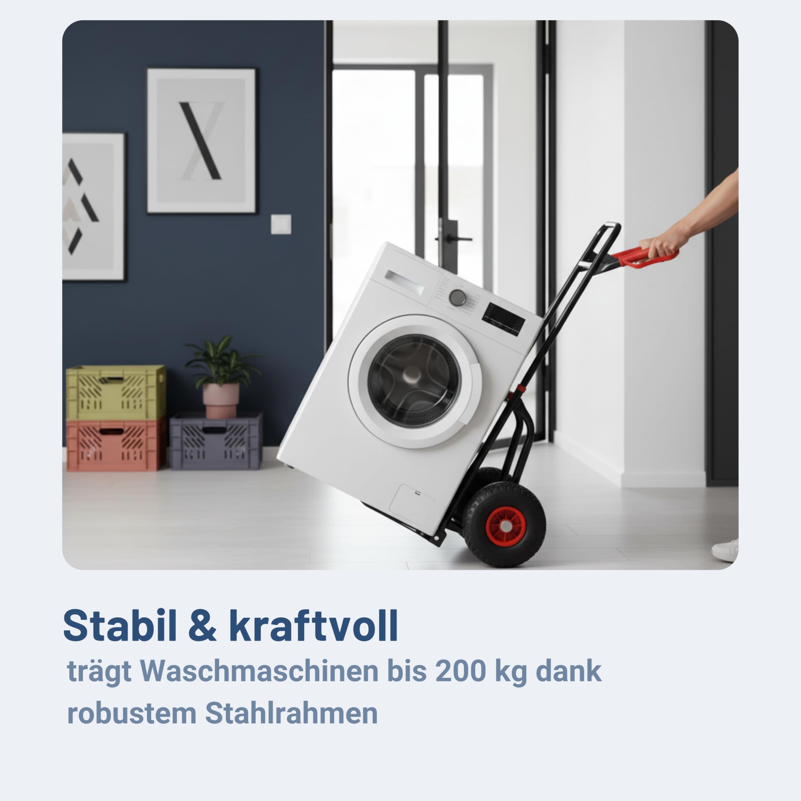 Pallit Sackkarre Klappbar 200 kg - Stahl Transportkarre mit Luftreifen | Faltbarer Handwagen als ideale Umzugshilfe, robuste Gartenkarre und Lagerkarre, kompakte Möbelkarre aus stabilem Stahl
