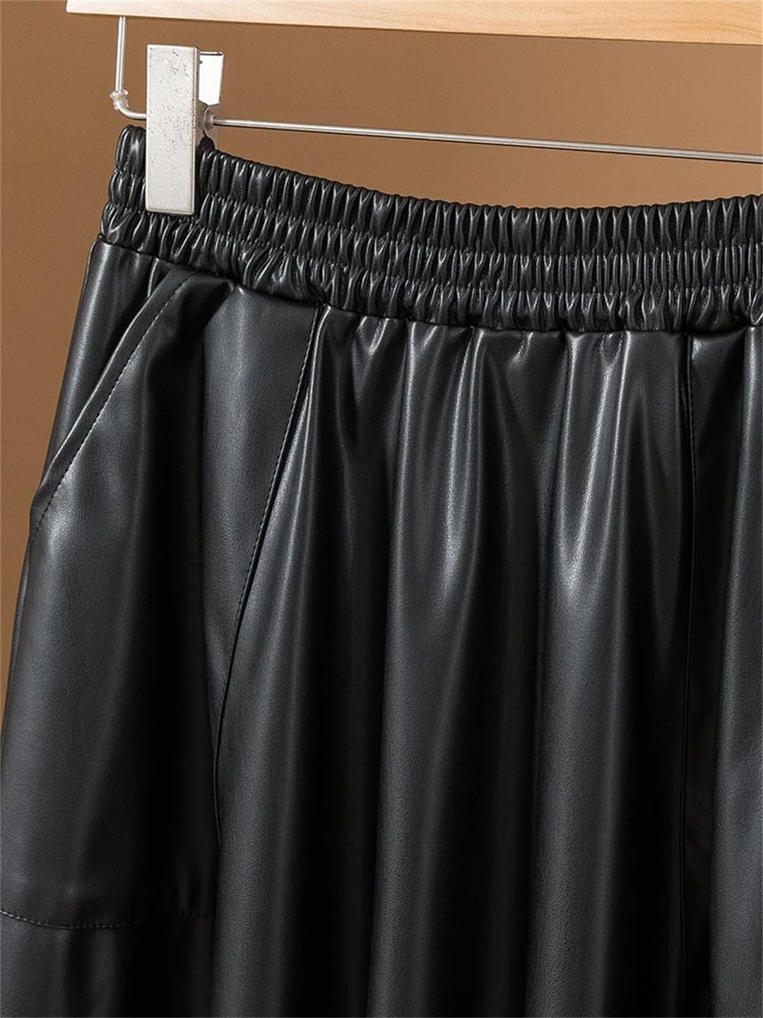 Alloaone Faldas De Cuero Sintético para Mujer, Faldas Midi Plisadas De Una Línea, Faldas Informales Holgadas