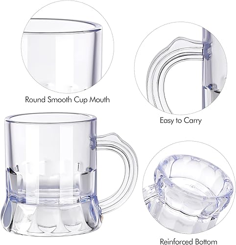 Miniatura 3 de 48 piezas de mini tazas de cerveza de plástico de 1 onza, vasos de chupito con asas, vasos de cerveza transparentes reutilizables para beber
