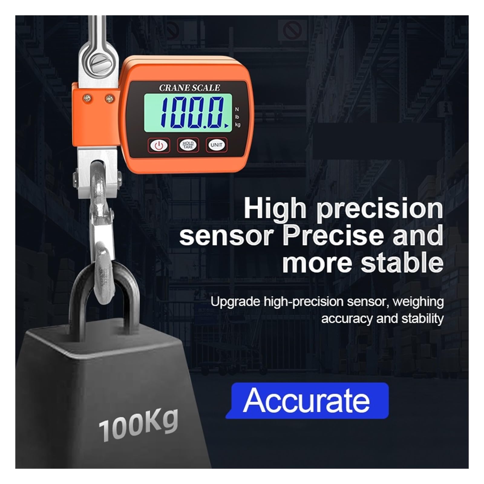 Báscula colgante digital, Báscula colgante Digital de 300Kg/500Kg, báscula grúa portátil, servicio pesado, gancho Industrial con retroiluminación LCD, cambio unidad(500kg Blue)