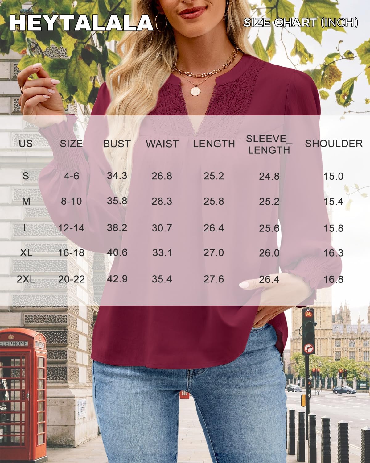 HEYTALALA Women's Puff Long Sleeve Shirts 2025 Fall Tops V Neck Casual Boho Work Blouses Dressy T Shirts - Image 7
