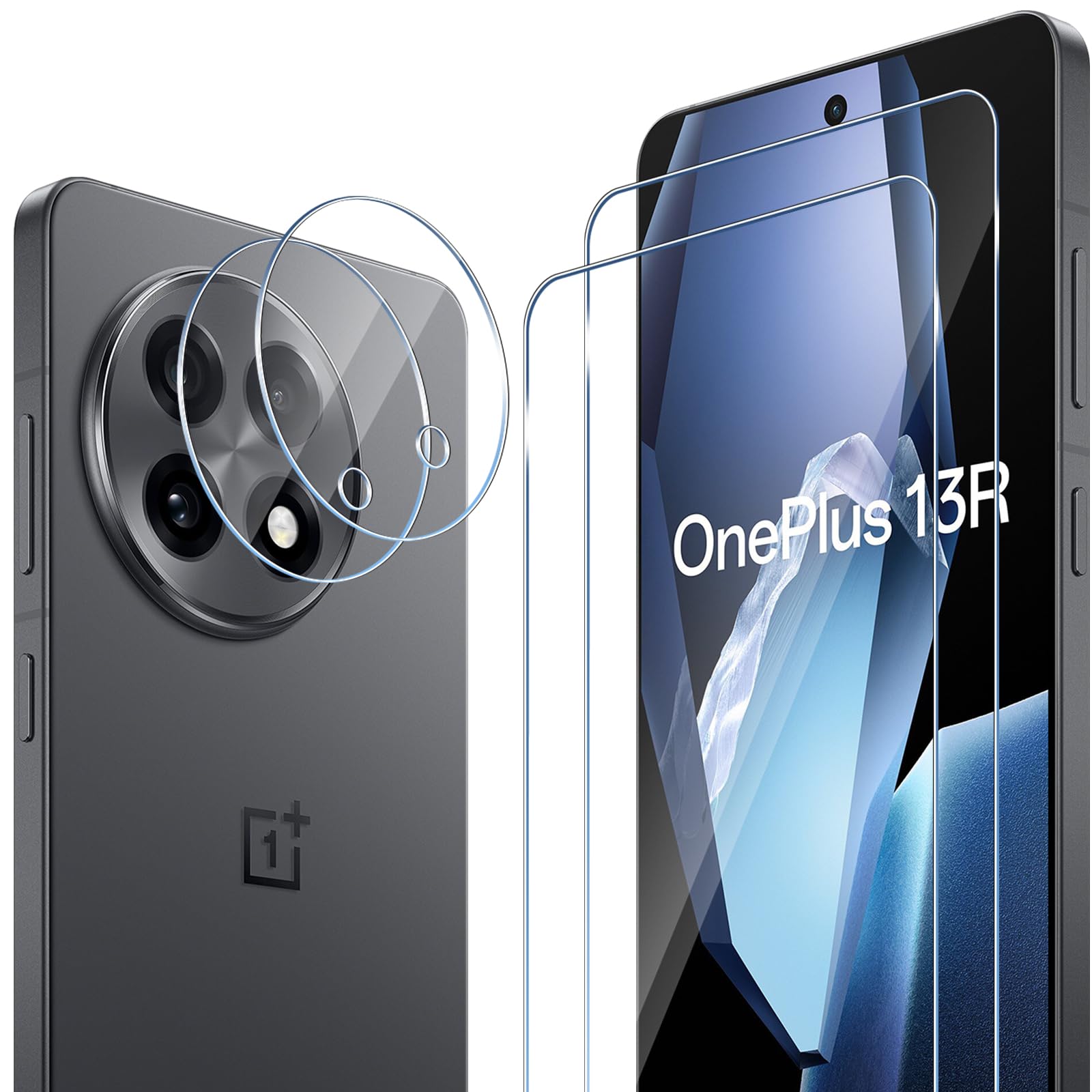 ELYCO Schutzfolie kompatibel mit Oneplus 13R für Panzerglas, 2 Stück Schutzglas & 2 Stück Kamera Schutzfolie, 9H Härte Anti-Kratzer Blasenfrei HD Klar Kameraschutz & Displayschutzfolie