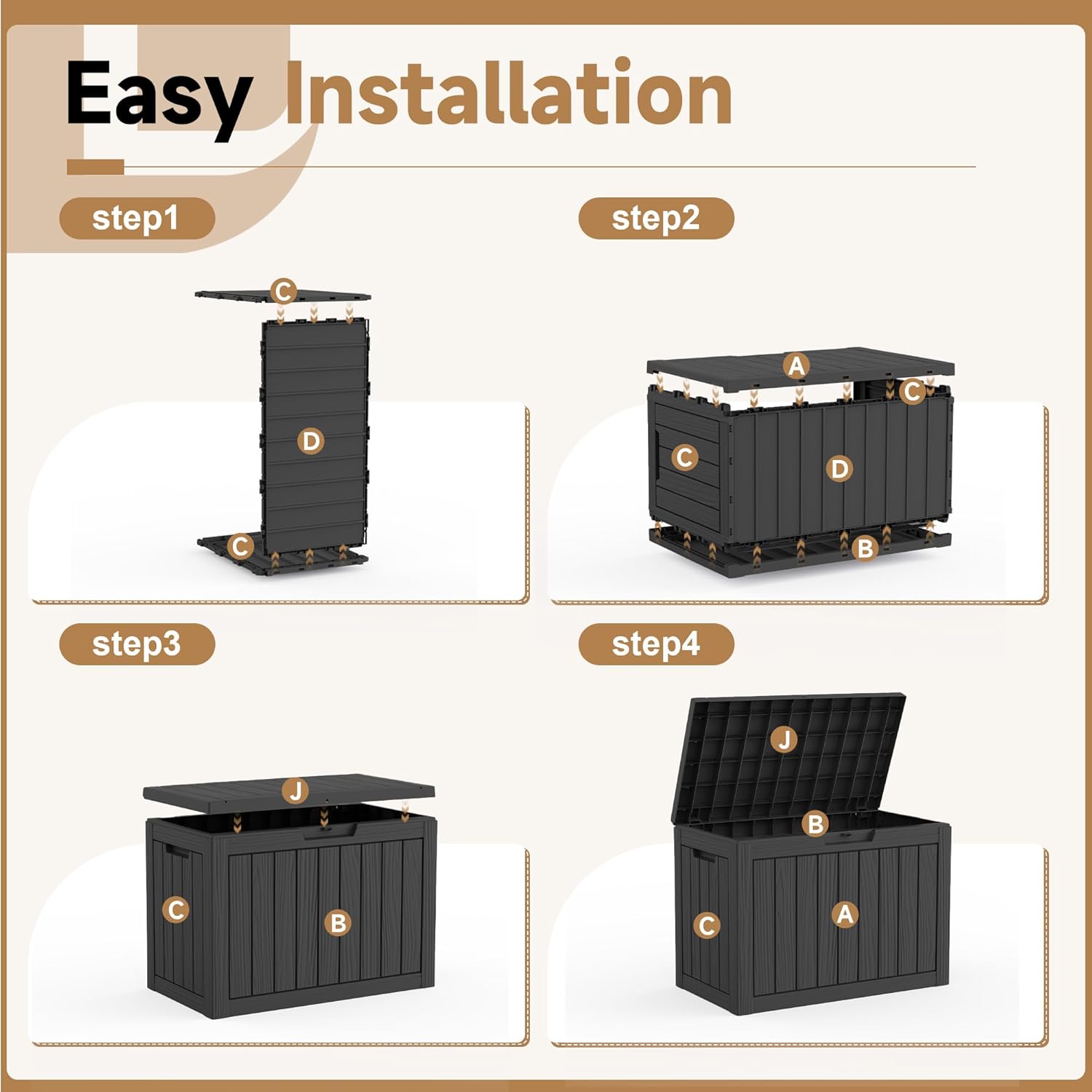 45 Gallon Outdoor Storage Box Waterproof, Small Resin Deck Box with Lockable Lid, UV-Resistant and Weatherproof Outside Storage Bin for Patio Cushions, Garden Tool, Pool Accessories, Furniture, Pillow