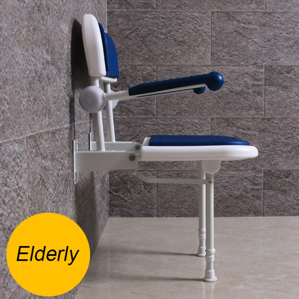 Casa Bañera Ducha Elevador Silla Montaje en Pared Plegable Mujer Embarazada Asiento de banqueta de baño con Respaldo Asa de Seguridad Ayuda de Seguridad para el baño para Ancianos, discapacitados