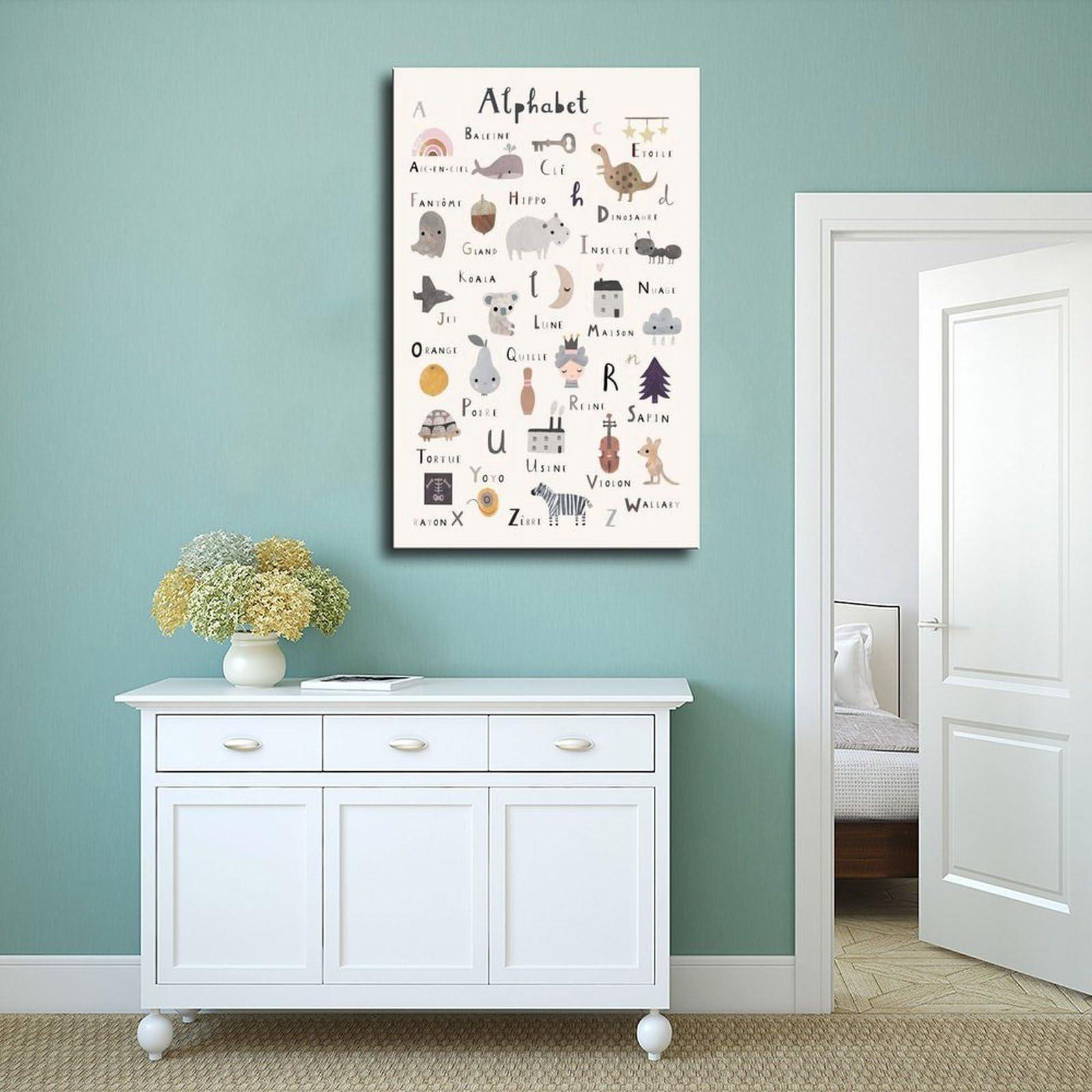 Poster sur toile avec motif de l'alphabet éducatif (2) - Décoration murale pour salon, chambre à coucher - 60 x 90 cm