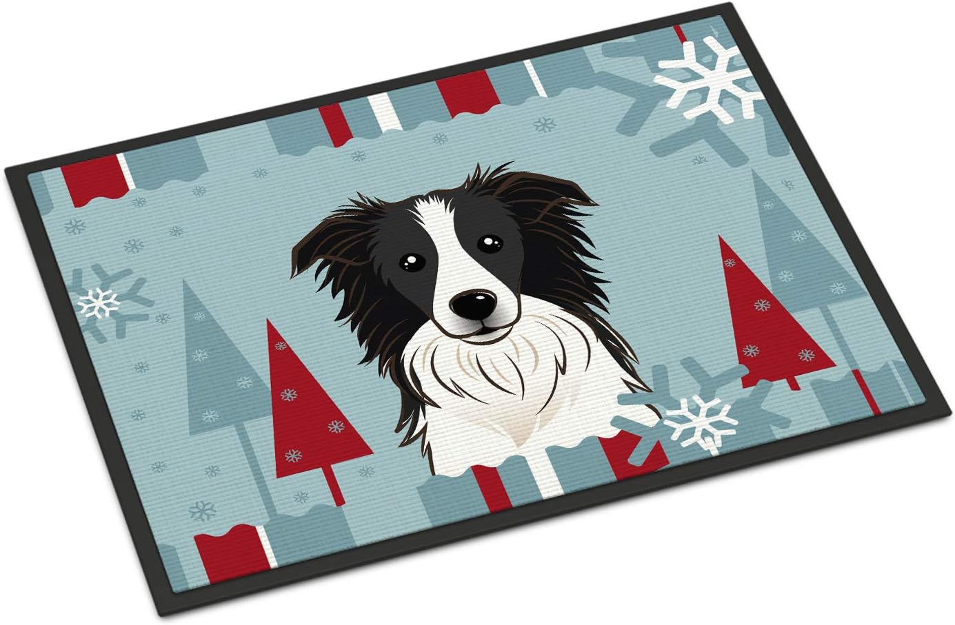 Caroline's Treasures BB1737MAT Winter Holiday Border Collie Doormat 18x27 Front Door Mat Indoor Outdoor Rugs for Entryway, Non Slip Washable Low Pile, 18H X 27W