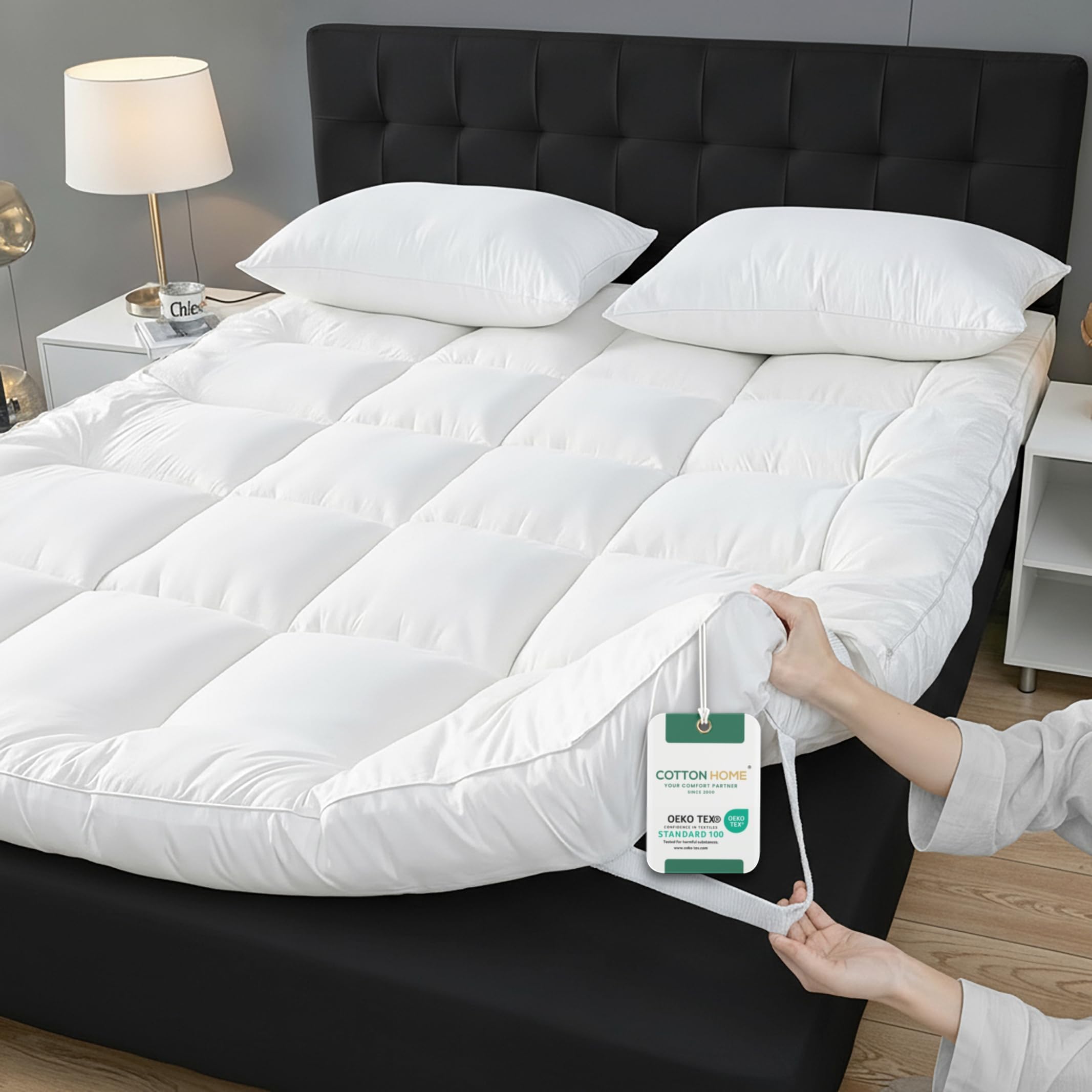 – Cotton Home Mattress Topper- Super Soft 150x200x8cm White 900GSM Fluffy Hotel Bed Mattress Lightweight Comfortable Breathable Thick Mattress Pad With Elastic Bands