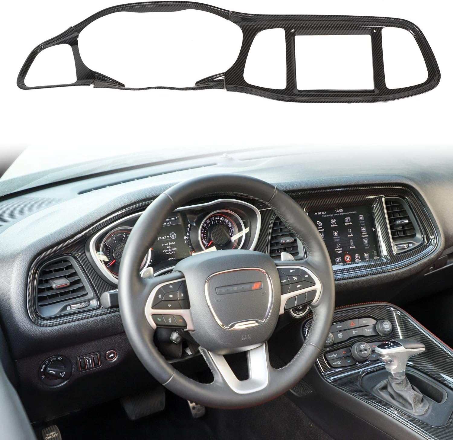 Voodonala for Challenger Carbon Fiber Center Consoles Dashboard Instrument Gauge Cluster Panel Protecter Cover Trim Fit for 2015-2025+ Dodge Challenger Dash Board Interior Accessories 4pcs