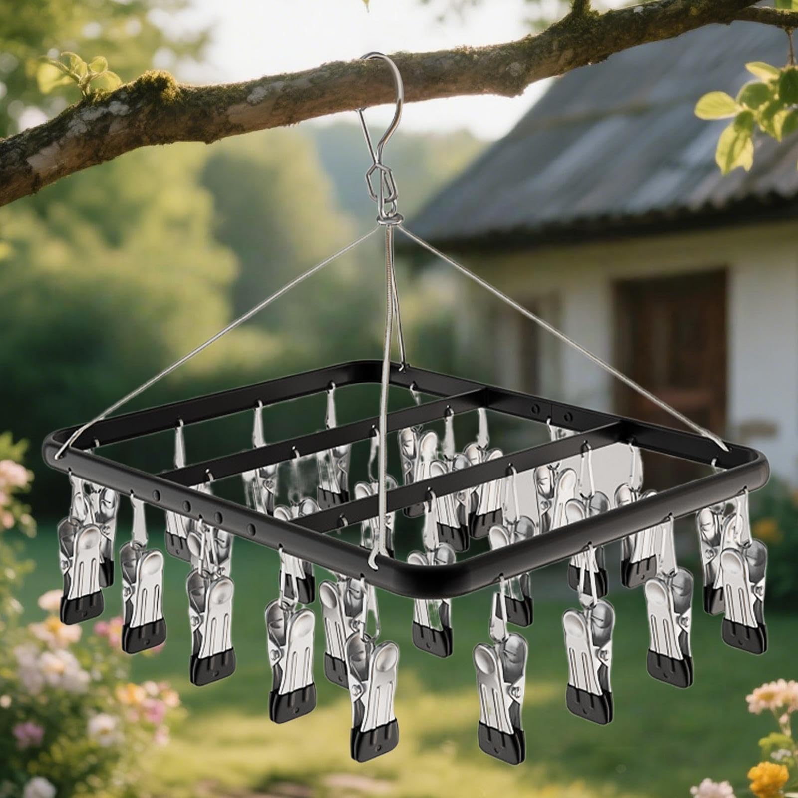 Stendibiancheria da appendere per biancheria intima con 36 clip, in lega di alluminio con pioli in acciaio inossidabile, forte portante per pantaloni, asciugamani, sciarpe, per interni ed esterni