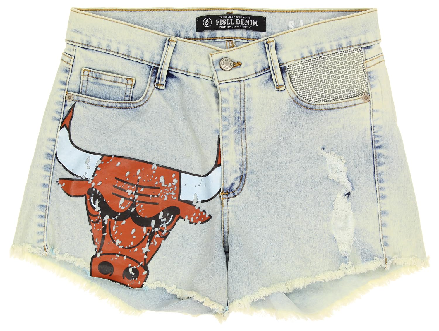 FISLL NBA Women's Jeans Shorts - Chicago Bulls, Medium