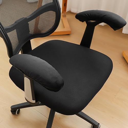 Miniatura 4 de FORCHEER Fundas para reposabrazos de silla de oficina, 2 piezas, de terciopelo, elásticas, color negro, para silla de juegos, computadora,
