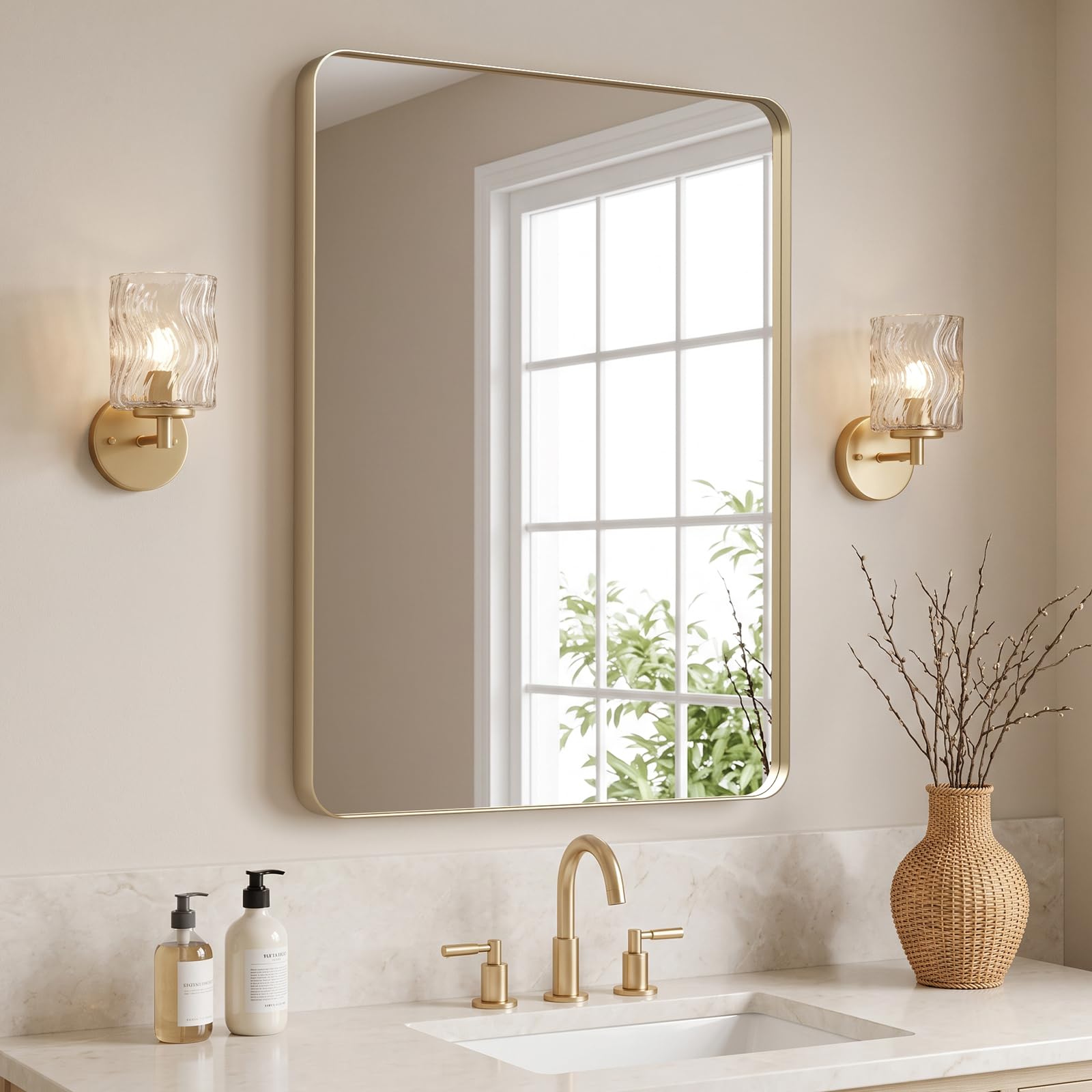 Kosmonia 32x24 Inch Bathroom Vanity Mirror Brushed Champagne Gold
