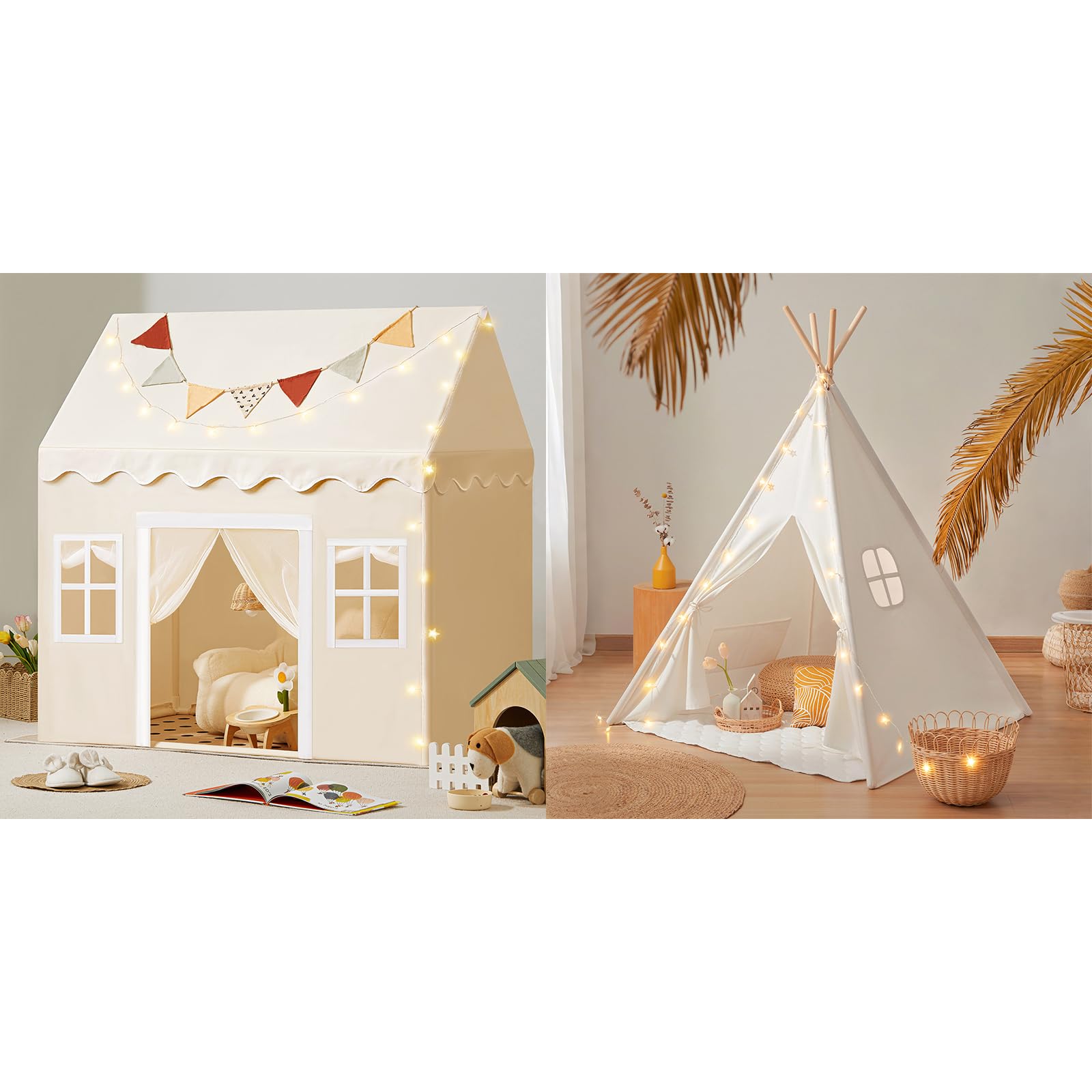 Tiny Land Kinderzelt für Drinnen mit Matte und Lichtern & Tipi Zelt für Kinder