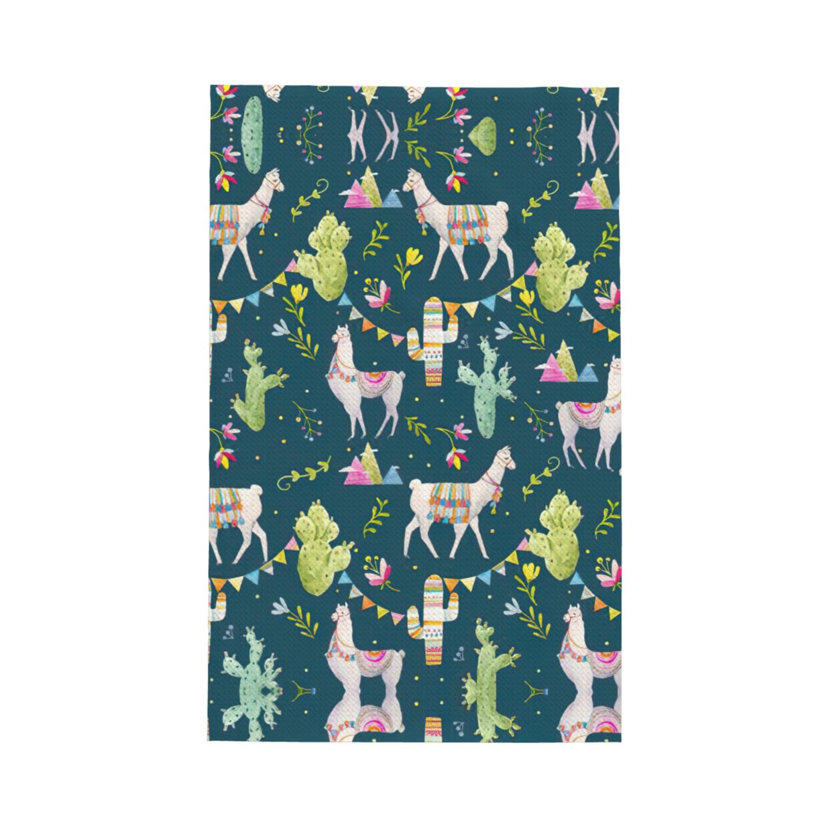 Xxahnbm Black Llama Animal Alpaca Tropical Cactus Print Waffle Kitchen Towel,Absorbent Hand Towel