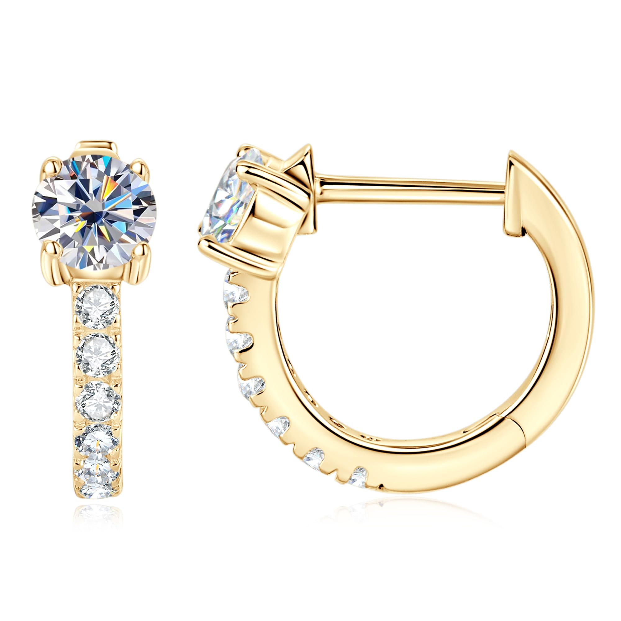 10K Solid Gold Moissanite Huggie Earrings 0 7ct-1 2ct Brilliant Round Cut Imitation Diamond Hoop Earrings 10K Yellow
