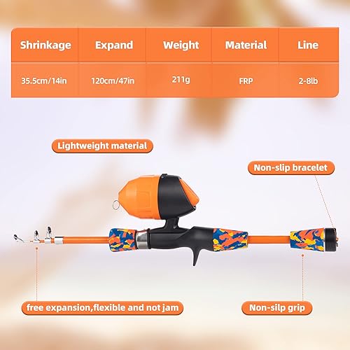 Miniatura 3 de Juego de caña de pescar para niños, caña de pescar telescópica portátil y carrete combo completo para niños, niñas, principiantes, jóvenes