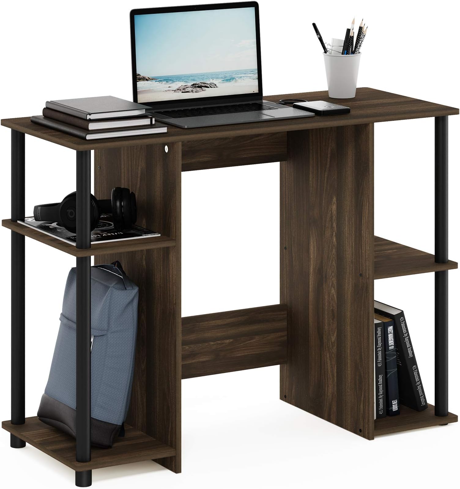 Furinno Jaya Computer Study Desk, Columbia Walnut/Black