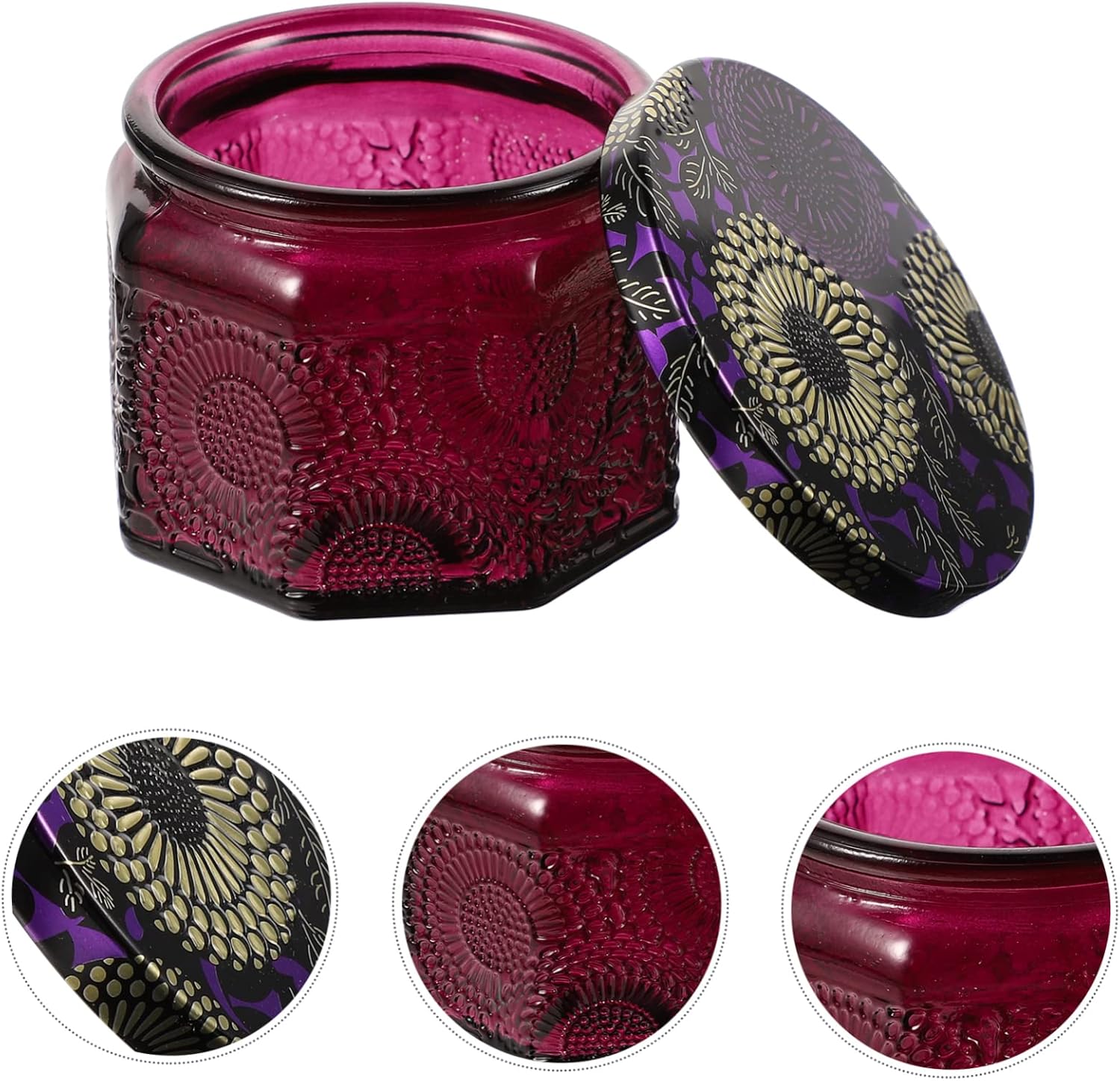 Gogogmee 14pcs Embossed Glass Candle Jars with Lids for DIY Scented Candle Making Colorful Aromatherapy Containers High-Temperature Resistant for Home Decor and Gifts