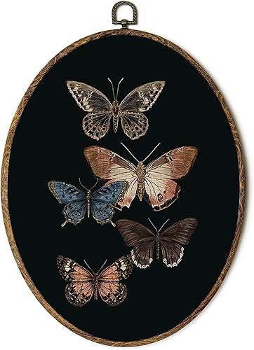 FSTCSV Black Moody Butterfly Oval Wall Art Framed, Dark Academia Decor Butterfly Canvas Prints Wall Hanging Art, Vintage Retro Dark Butterflies Oval