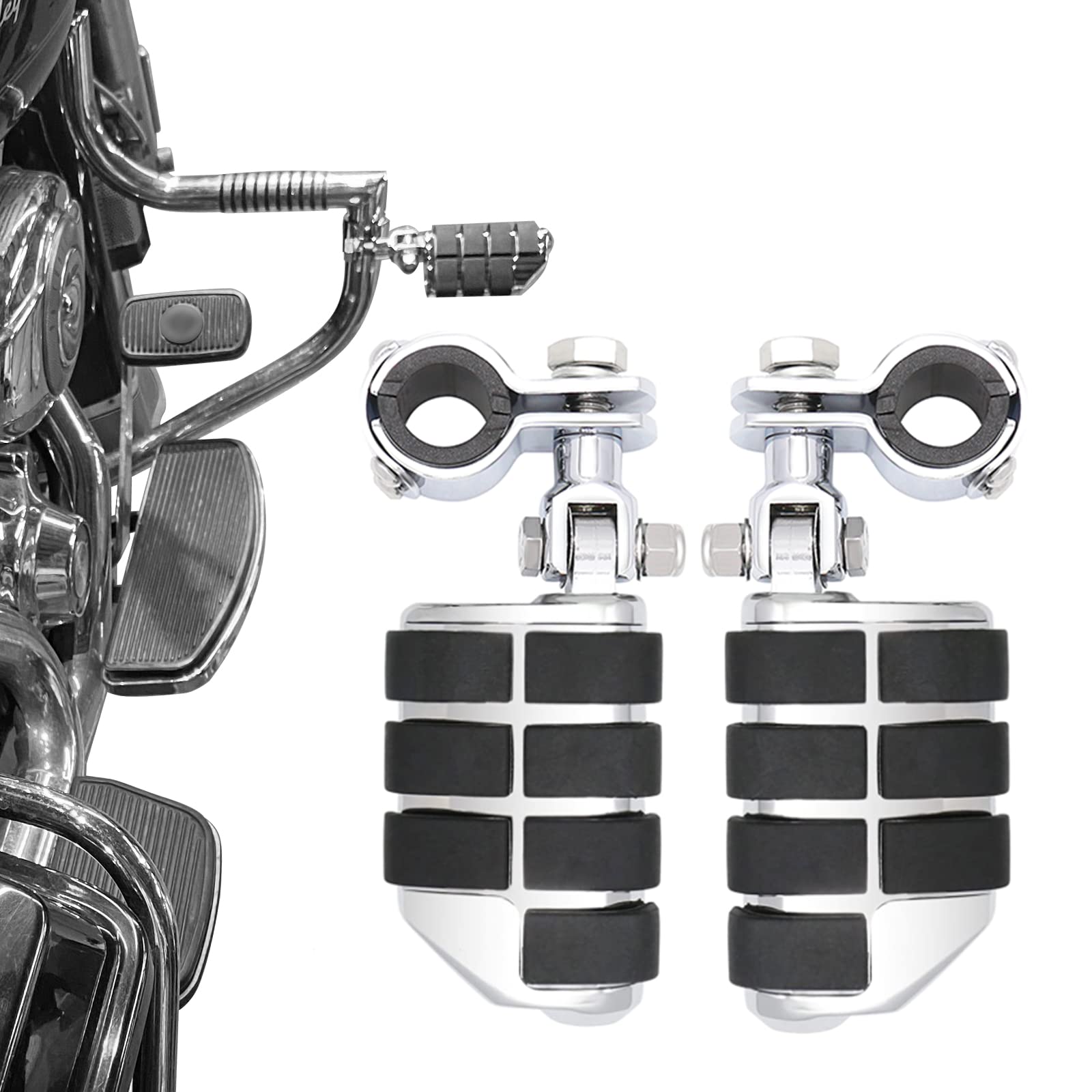 Motorcycle Highway Pegs Footrest with Mount Clamp Kit Fit for Harley Touring Road Glide Street Glide Electra Glide Road King Yamaha Suzuki Kawasaki (Chrome)