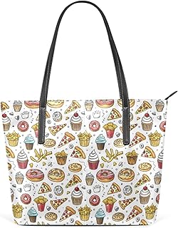 Top Handle Bag for Women French Fries Pizza Cupcake Vegan Leather Tote Lady Purse Shoulder Bag Travel Satchel with Zipper Weekender Handbag Festive Holiday Present for Her