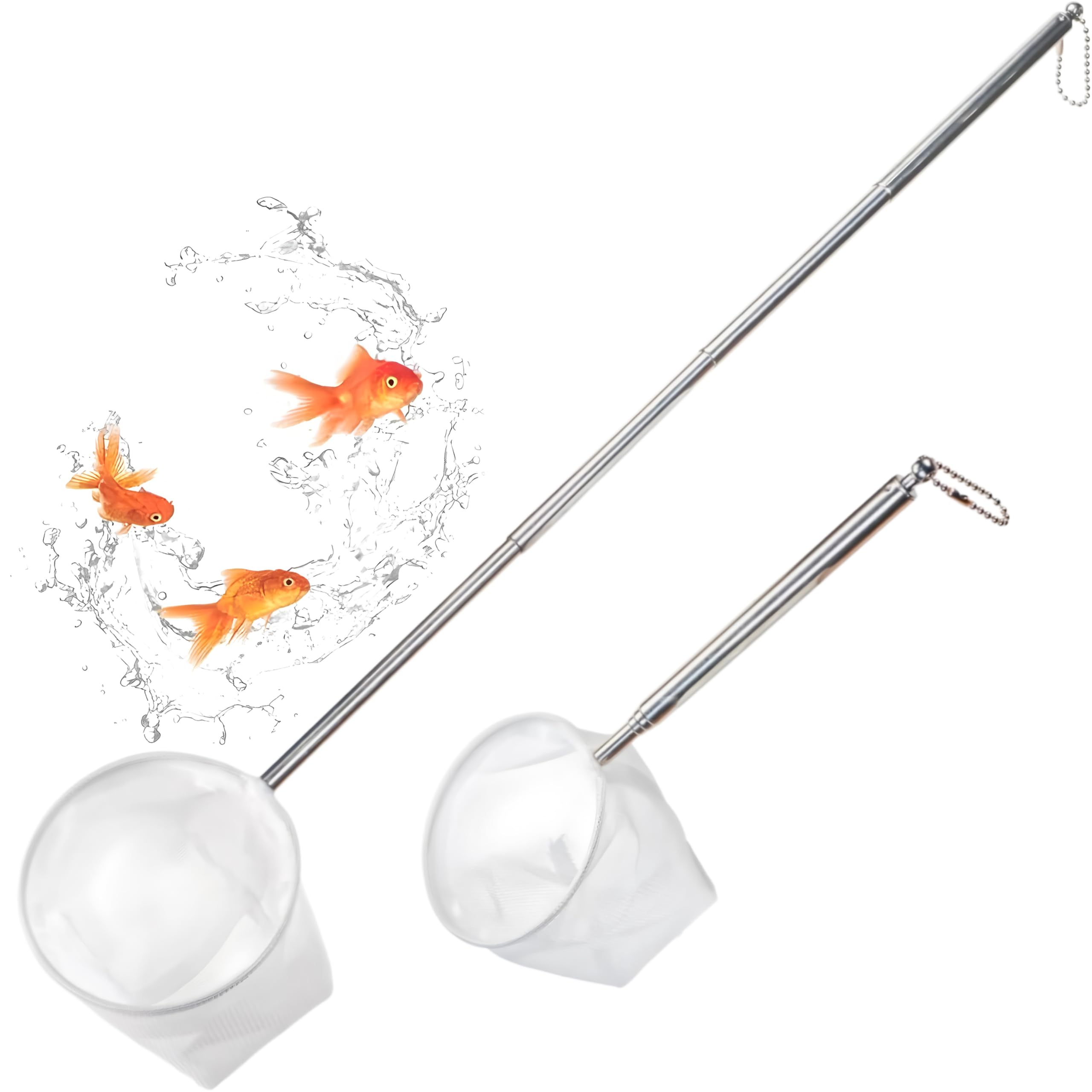 2 Pcs Aquarium Fish Nets Fine Mesh Fish Catch Nets Aquarium Net with Extendable Handle for Fish Tank Cleaning Small Pond (Round)
