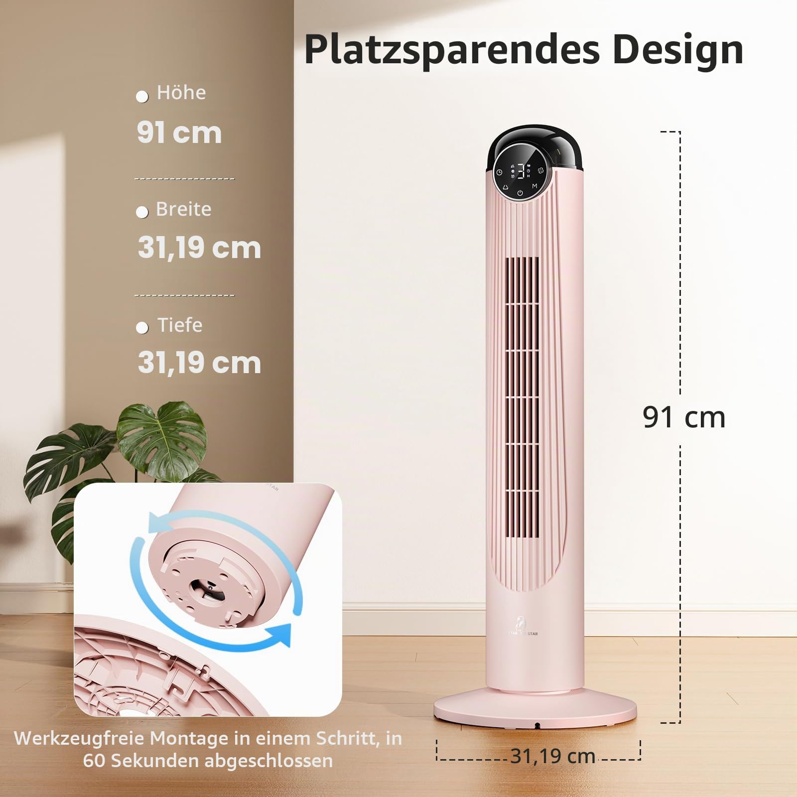 Antarctic Star T36 Turmventilator, 91,4 cm (36 Zoll), oszillierender Ventilator ohne Flügel, Fernbedienung, 6 Geschwindigkeiten und 4 Modi, LED-Display, 9H-Timer, leiser Standventilator