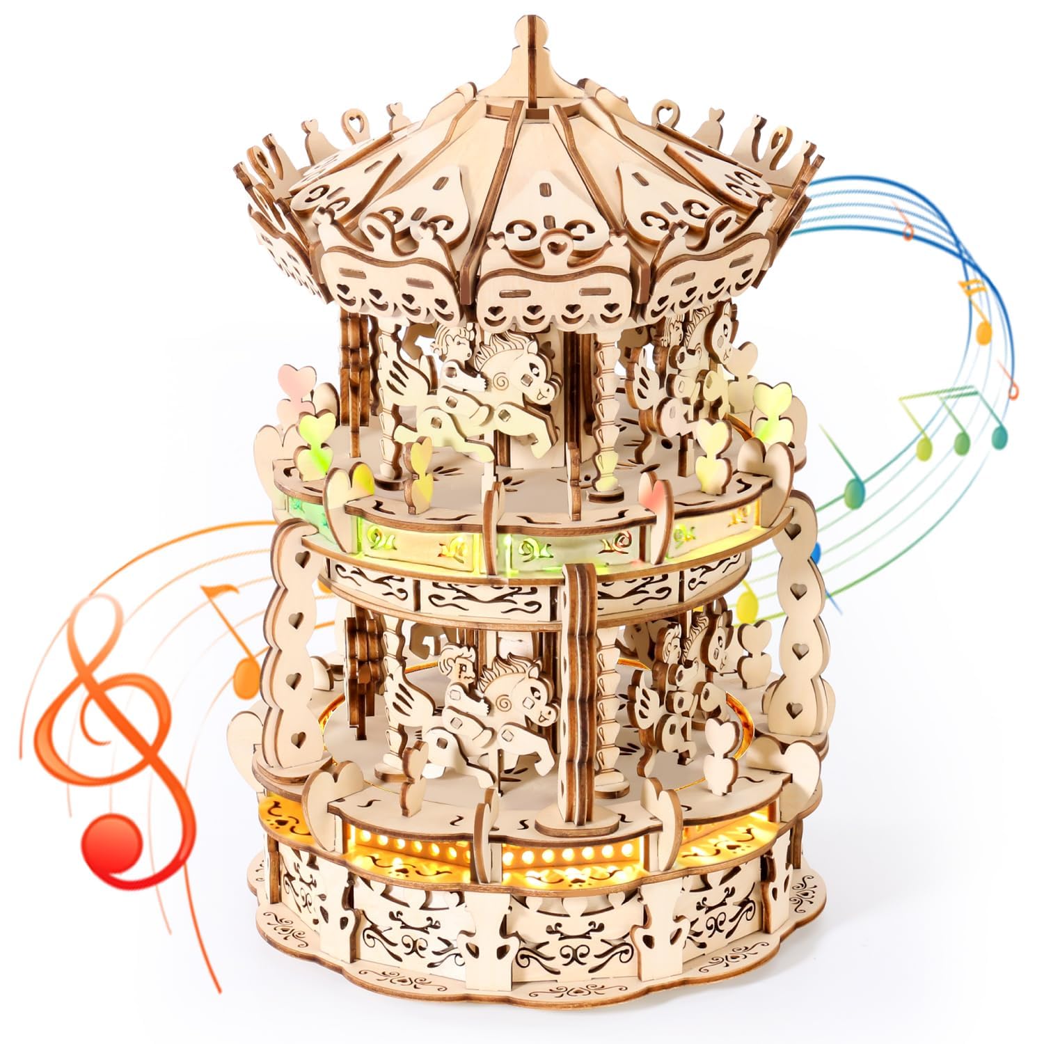 STRUCWOOD 3D Wooden Puzzles for Adults - DIY Carousel Music Box Kit - Build Your Own Wooden Carousel - 3D Wooden Puzzle for Hobbies - Unique 3D Christmas Puzzle - Wooden 3D Puzzles Gift