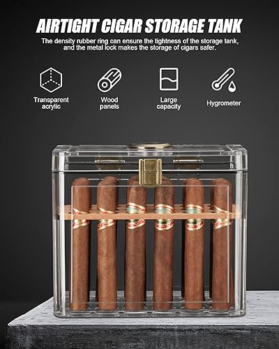 Miniatura 6 de FANKAI Humidor de puros, humidor acrílico, caja de cigarros, accesorios para cigarros con higrómetro y humidificador, regalos de cigarros para