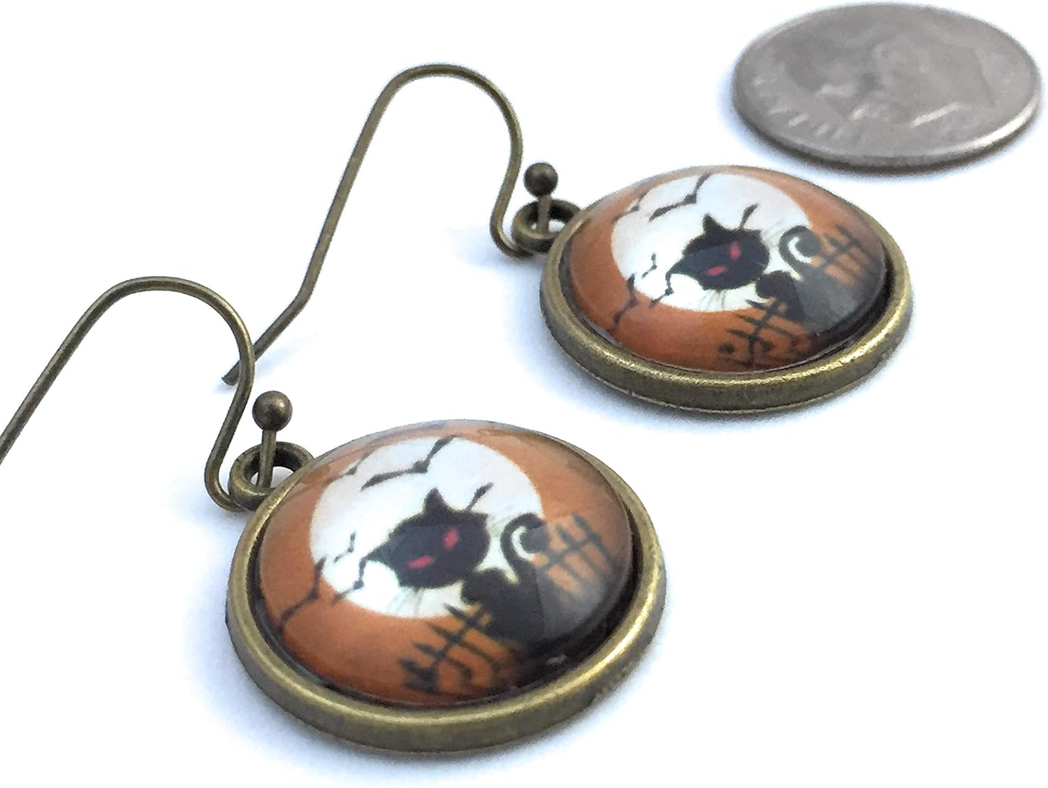 Halloween Black Cat Dangle Earrings - Handmade - Fun Spooky Jewelry for Women